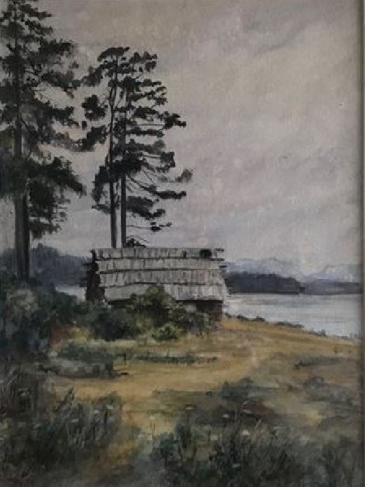 Jack Green&rsquo;s cabin at Green&rsquo;s Point (watercolour) by Maud Sherman